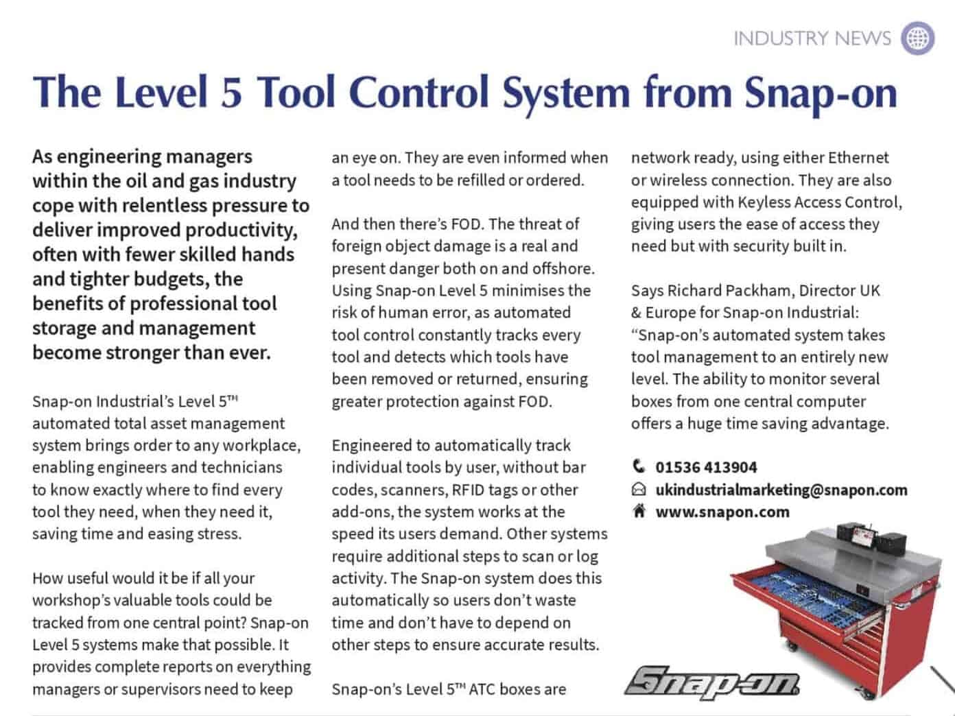 The Level 5 tool Control System from Snap on SOS July 21 uai